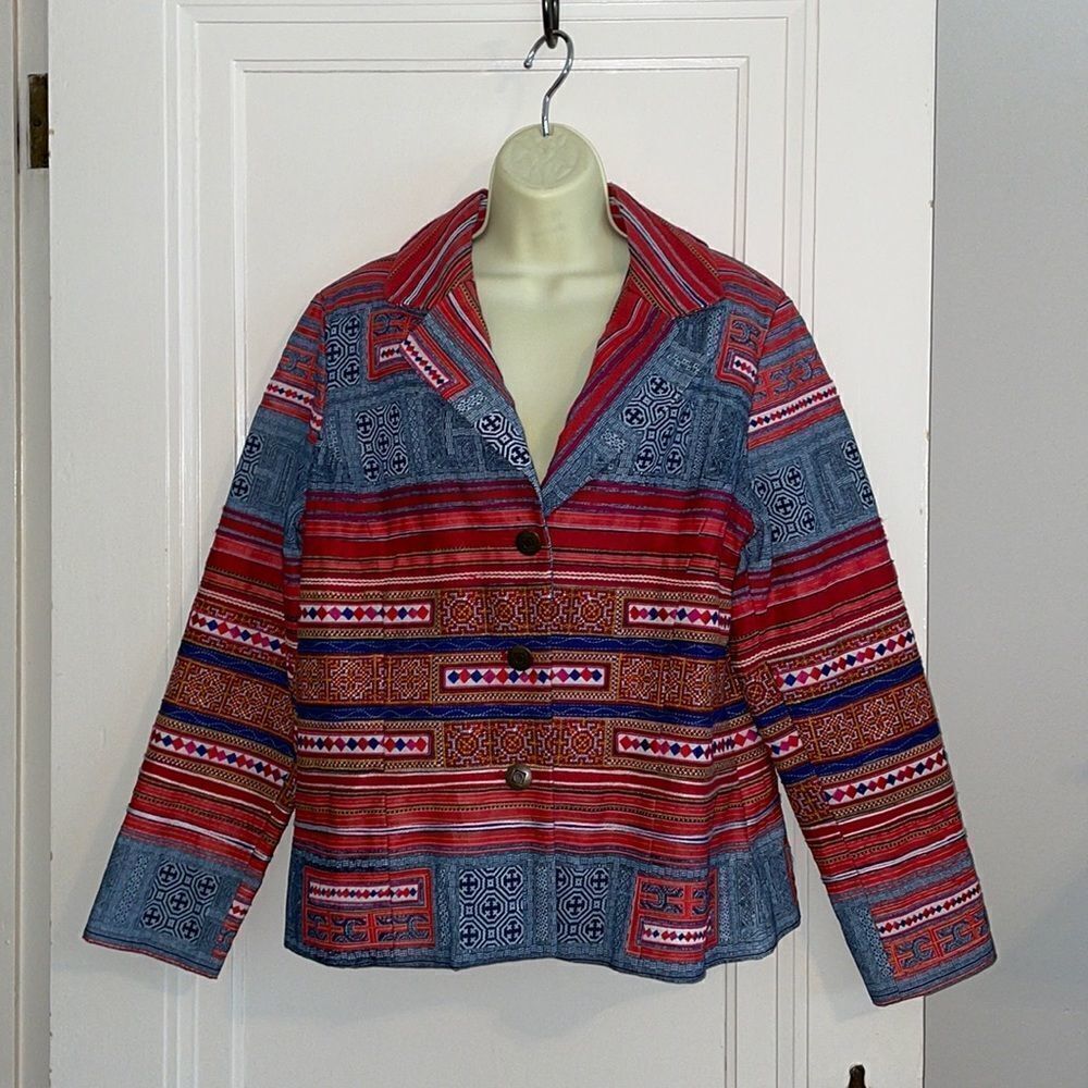 Coldwater Creek red, white & blue heavy cotton weave blazer
